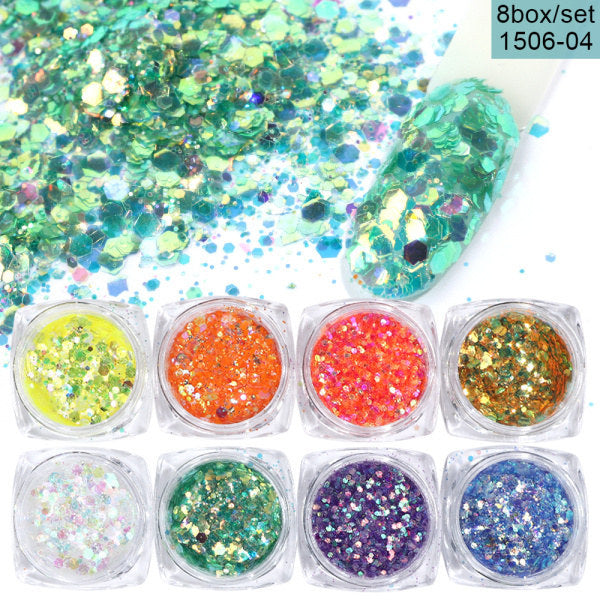 8 Box Mix Glitter Nail Art Powder Flakes Set 8 Box Mix Glitter Nail Art Powder Flakes Set